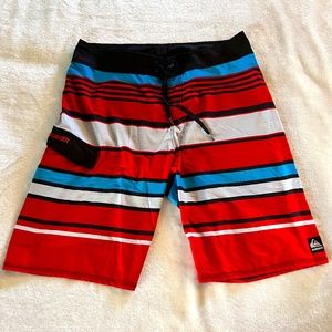 QuickSilver Red, Black, Blue and White Board Shorts